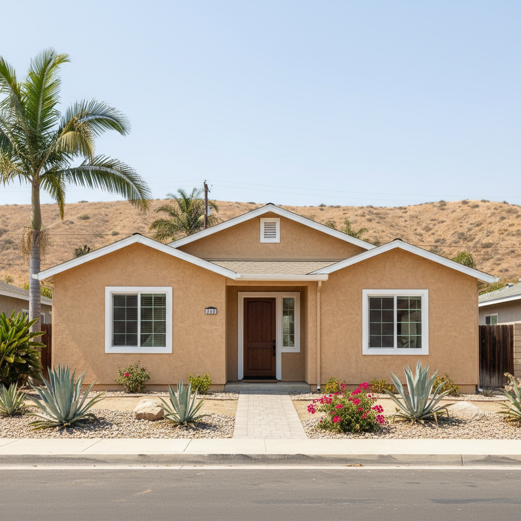 Completed stucco painting work at a residential property in Pomona, CA