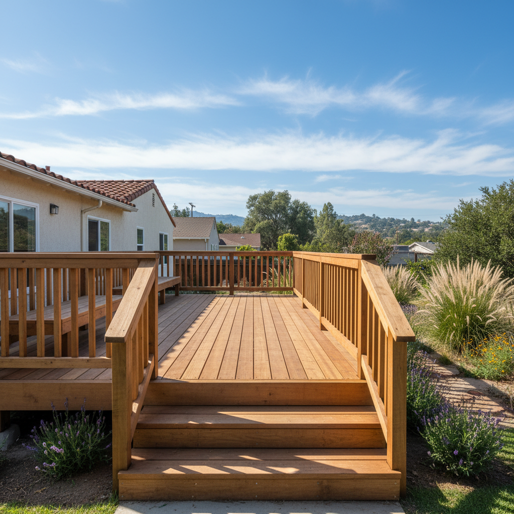 Completed wooden decks work at a residential property in Pasadena, CA