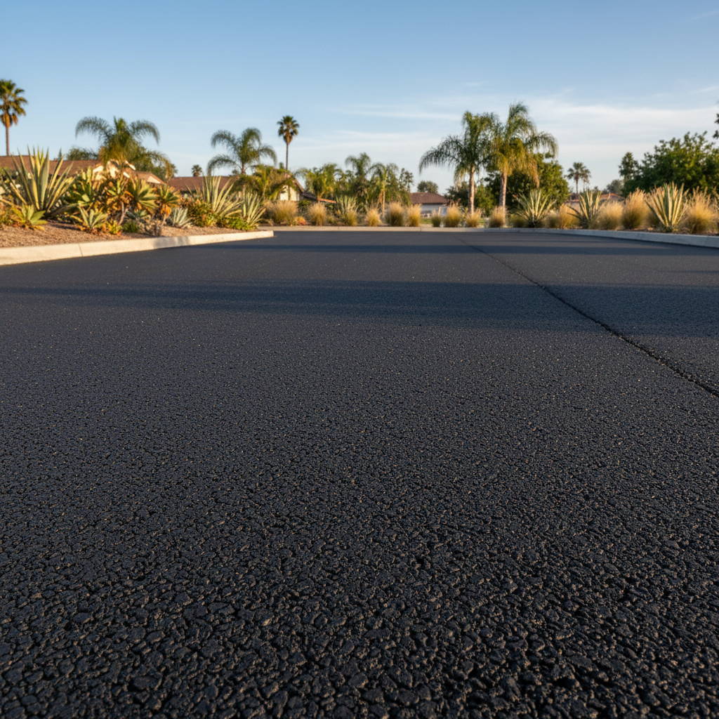 Completed parking lot paving work at a residential property in Garden Grove, CA