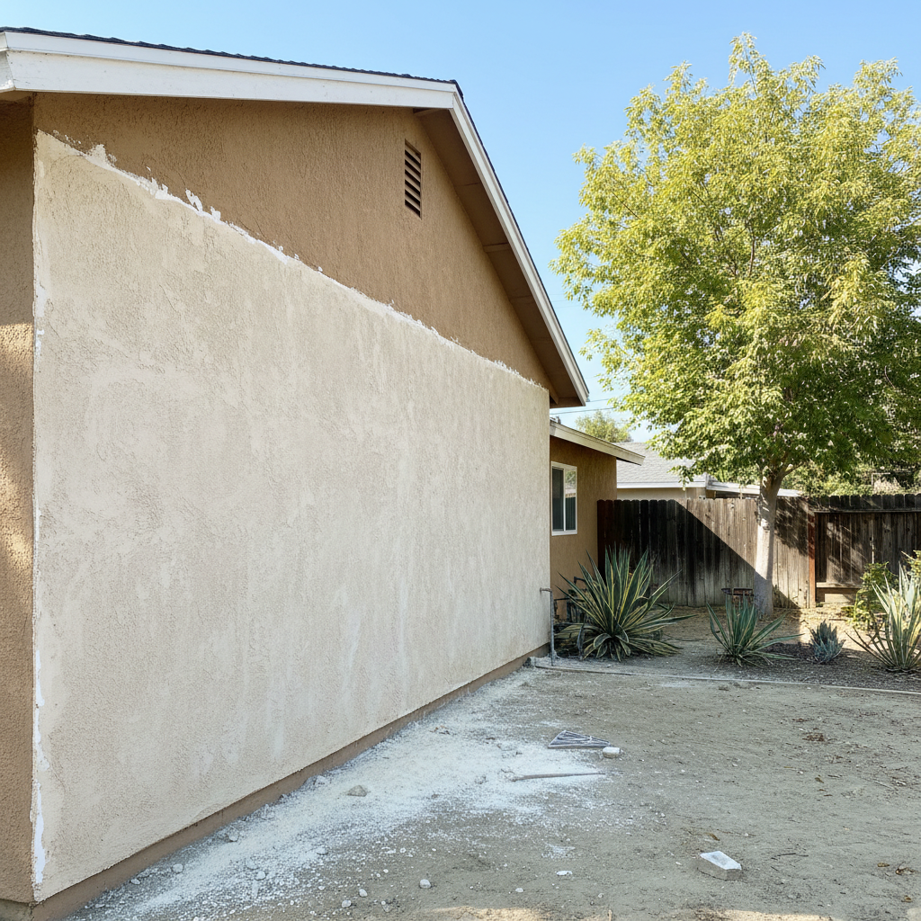 Completed stucco removal work at a residential property in Pomona, CA