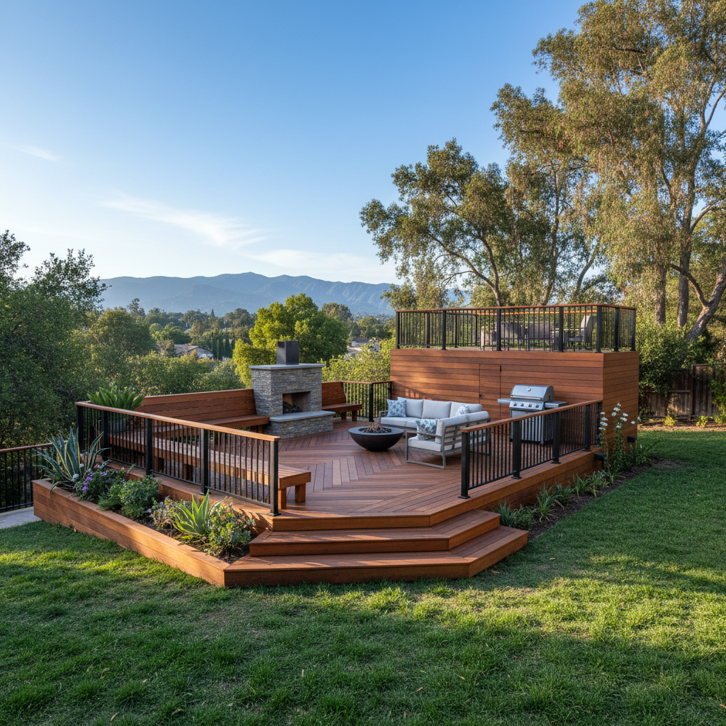 Completed wooden decks work at a residential property in Pasadena, CA