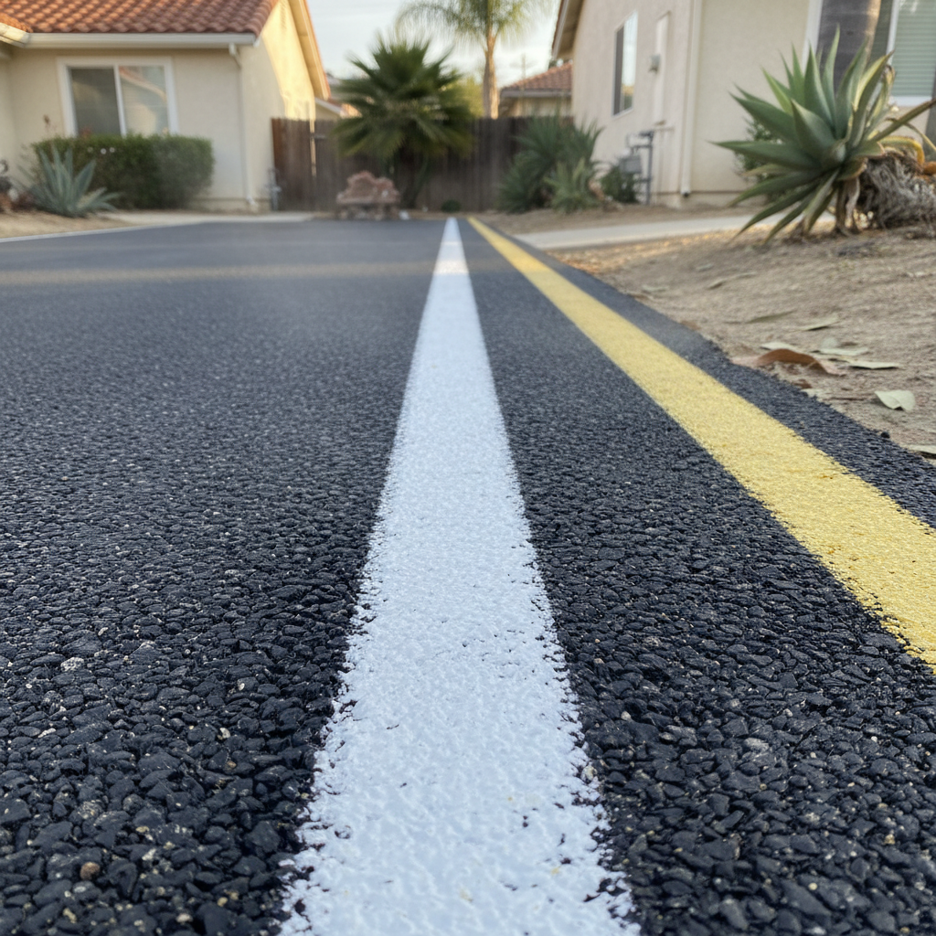 Completed asphalt striping work at a residential property in Garden Grove, CA