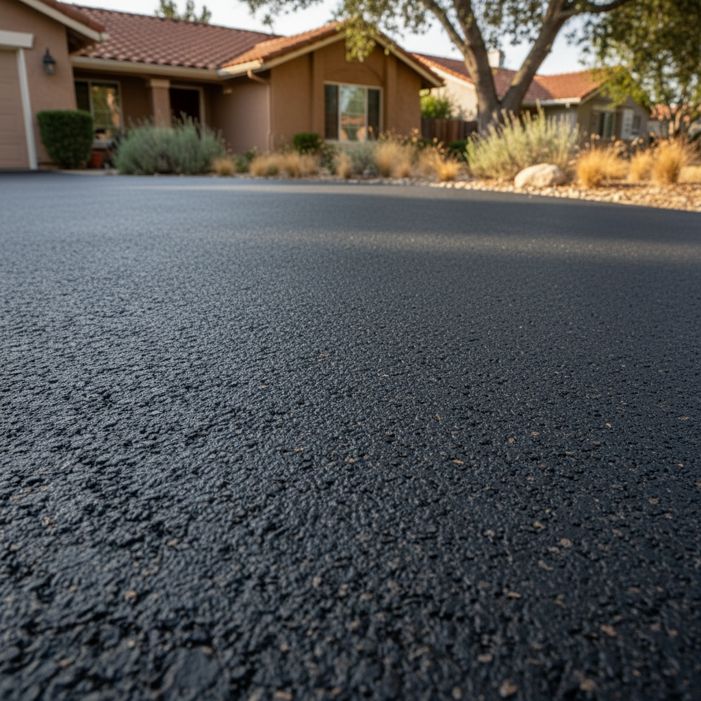 Completed asphalt paving work at a residential property in Garden Grove, CA