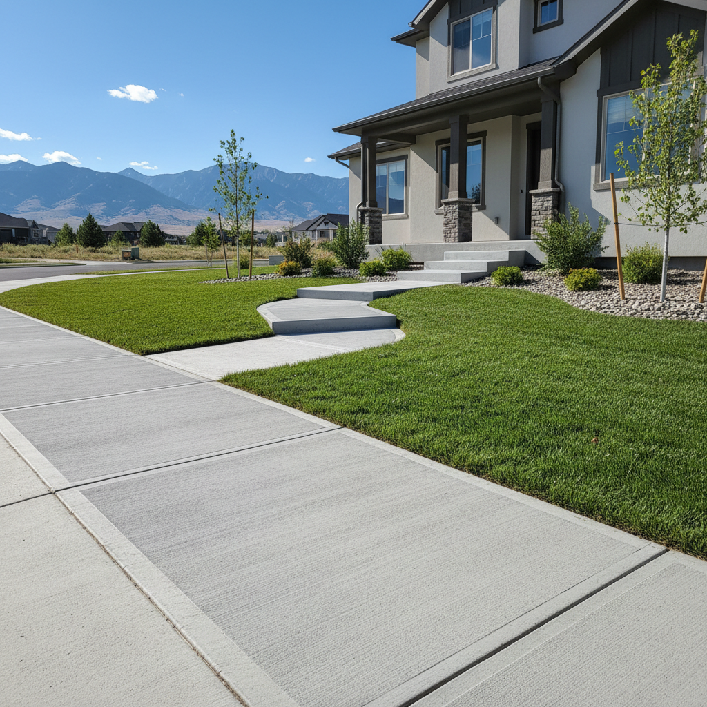 Completed concrete sidewalks work at a residential property in Draper, UT