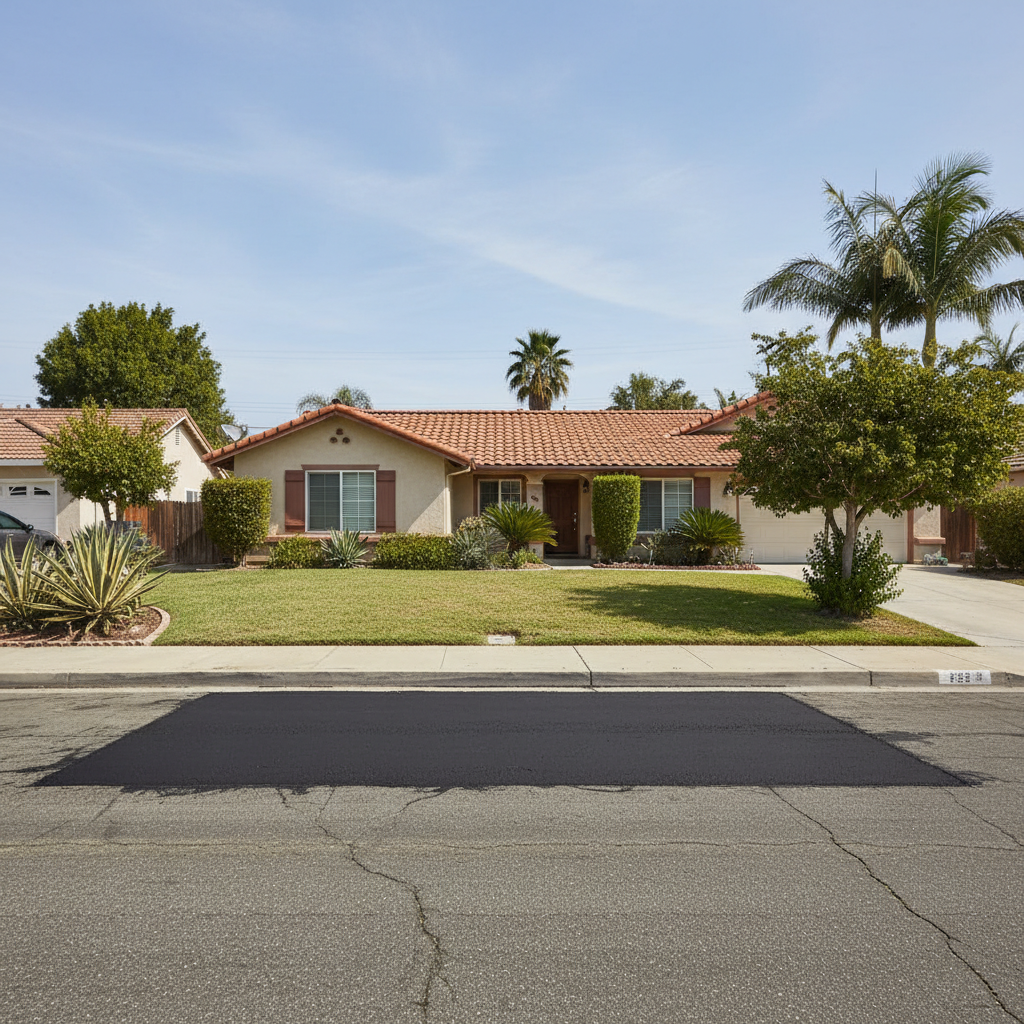 Completed asphalt patching work at a residential property in Garden Grove, CA