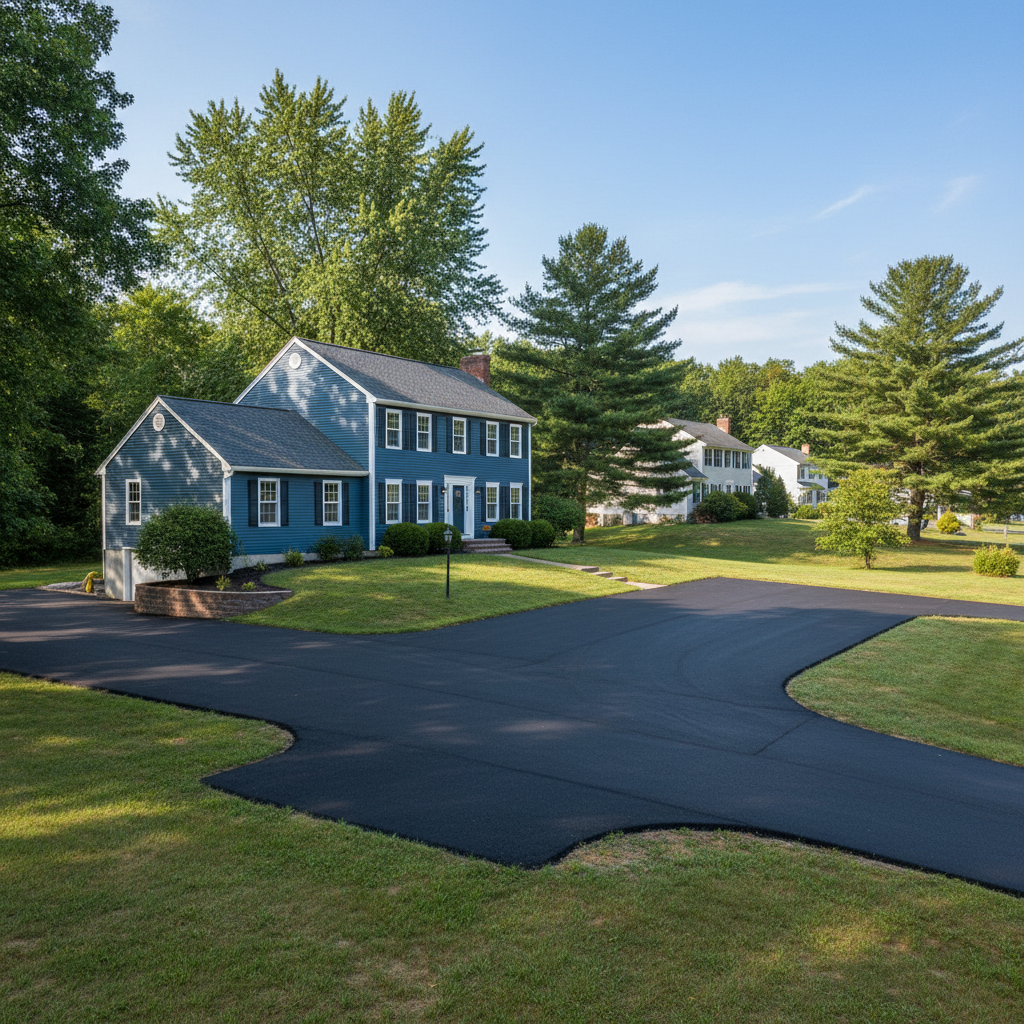 Completed parking lot paving work at a residential property in Morrisonville, NY