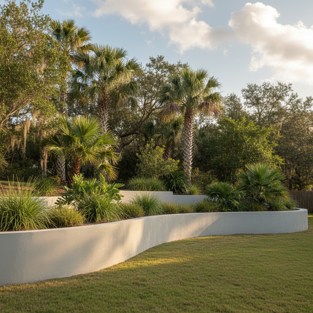 Completed concrete retaining walls work at a residential property in Corpus Christi, TX