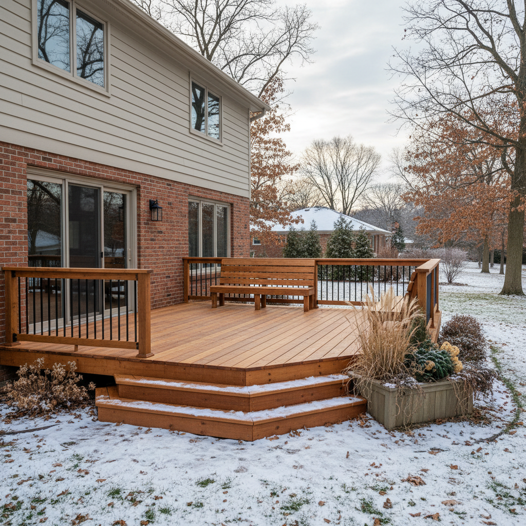 Completed wooden decks work at a residential property in Detroit, MI