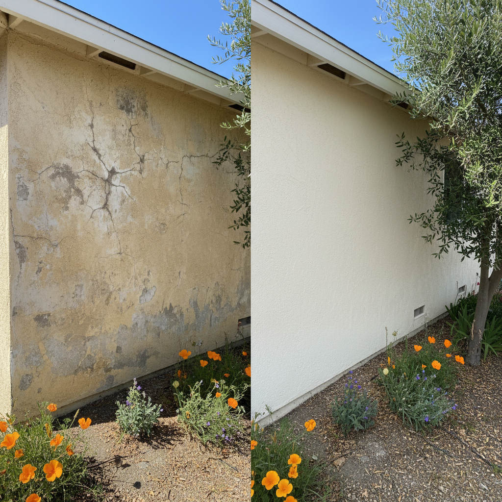 Completed stucco repair work at a residential property in Sunnyvale, CA