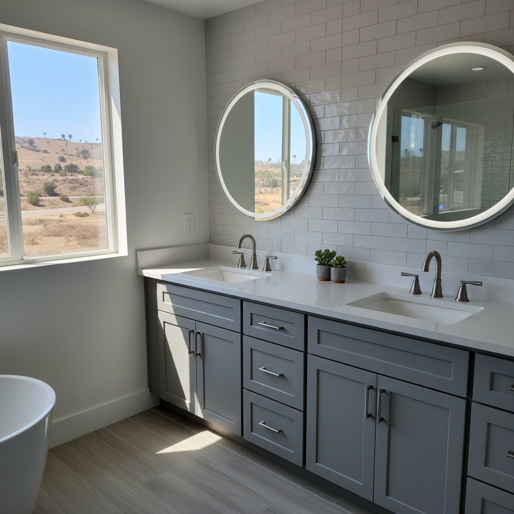 Completed vanity and sink installation work at a residential property in Bell, CA