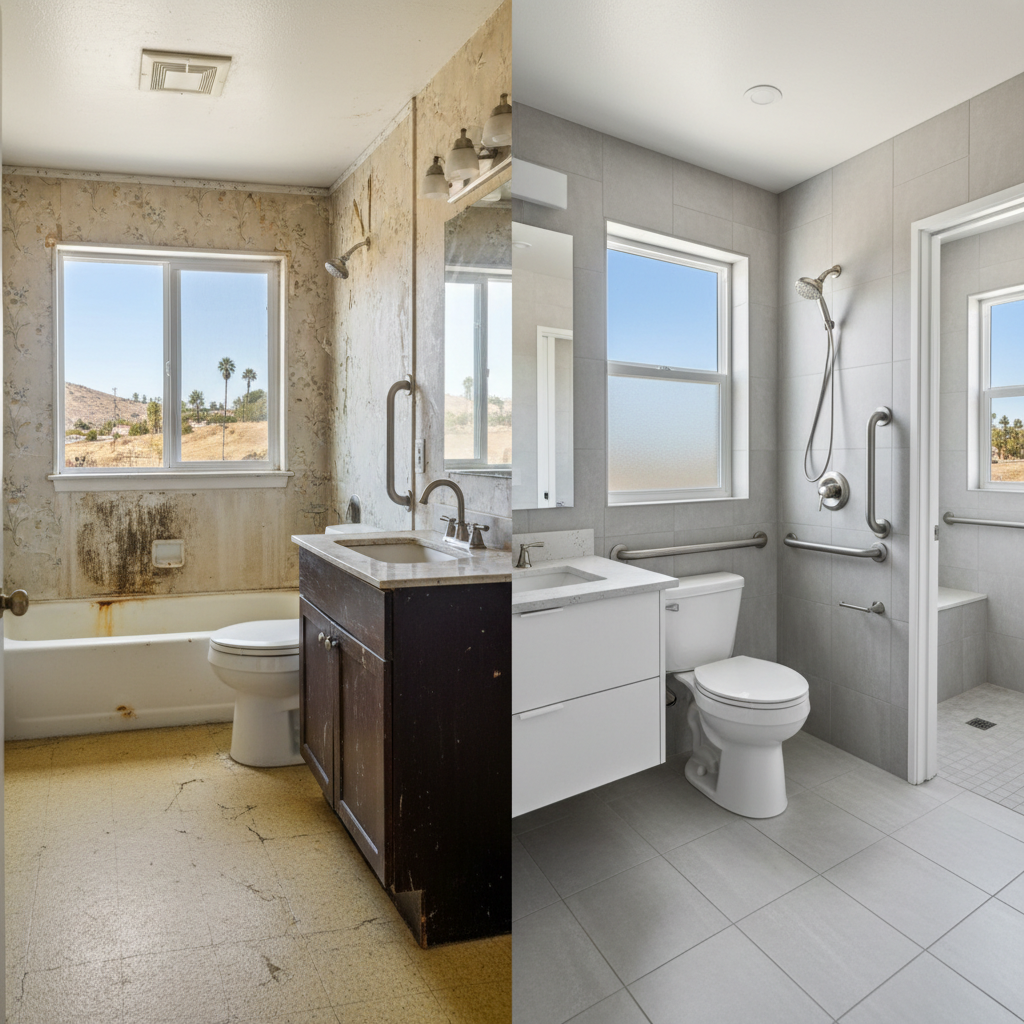 Completed handicap accessible bathrooms work at a residential property in Bell Gardens, CA