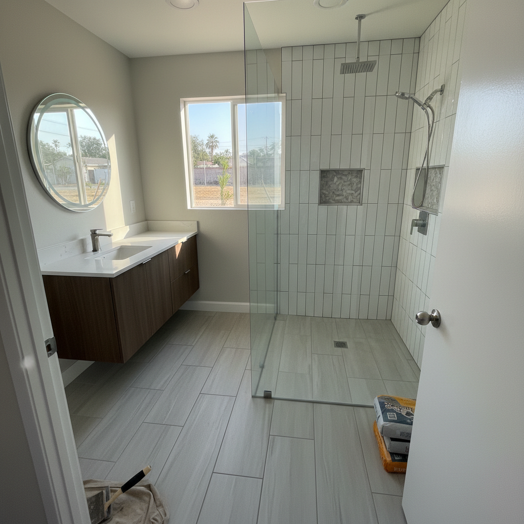 Completed tile and flooring installation work at a residential property in Bell Gardens, CA