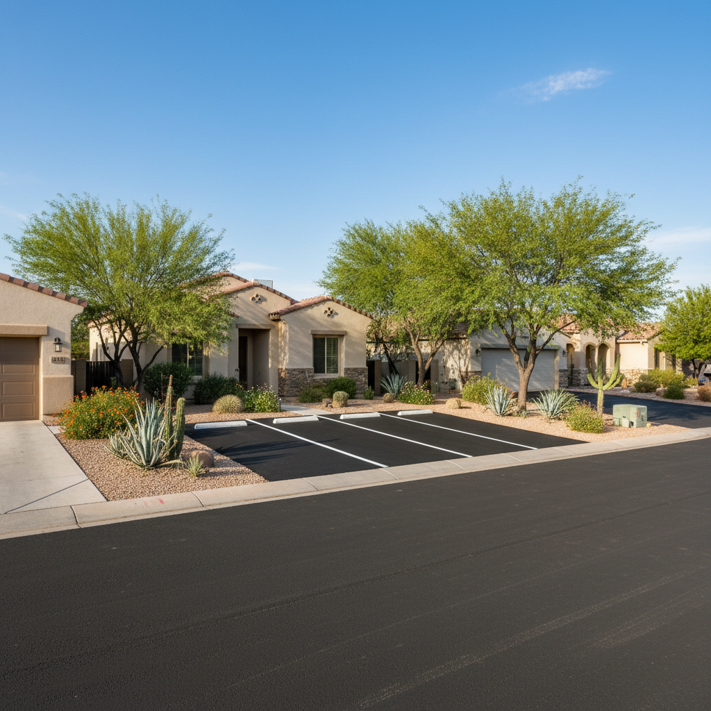 Completed asphalt striping work at a residential property in Las Cruces, NM