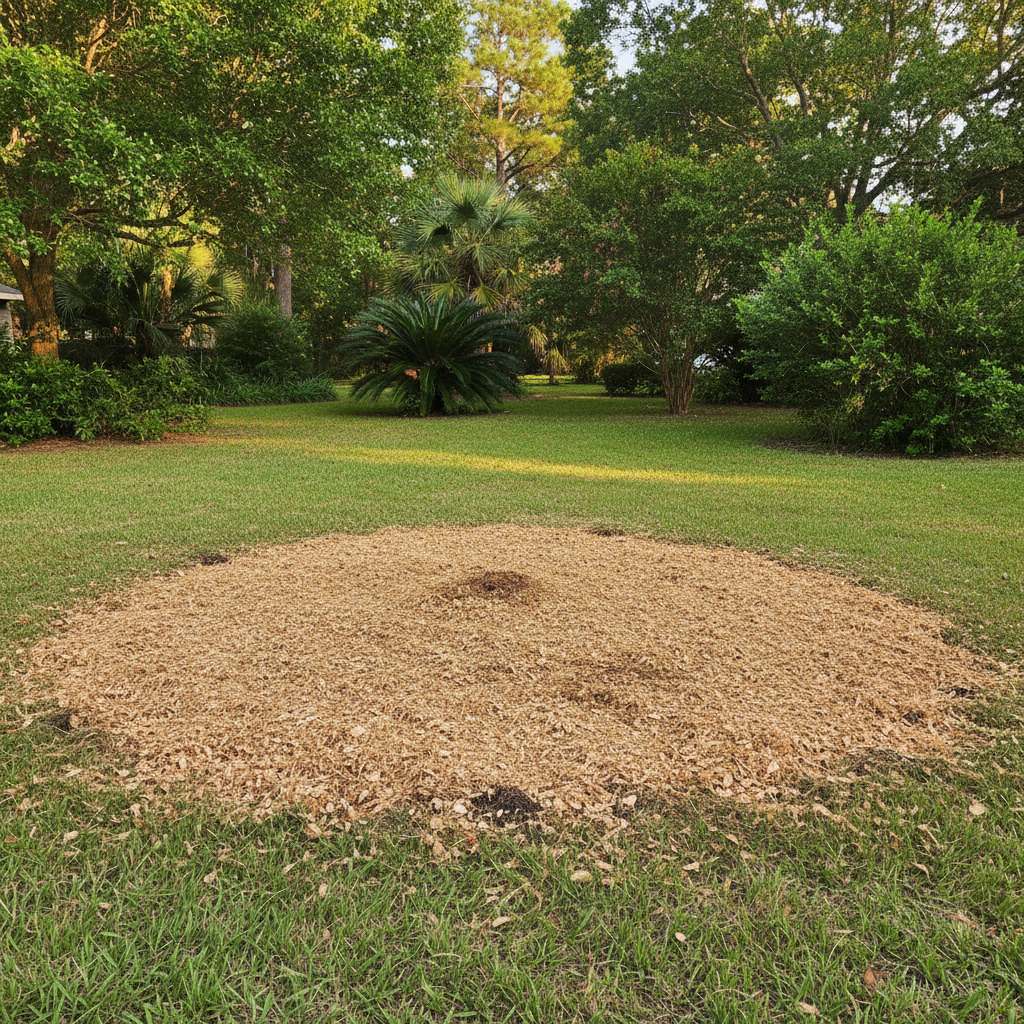Completed stump grinding & removal work at a residential property in Lake Jackson, TX