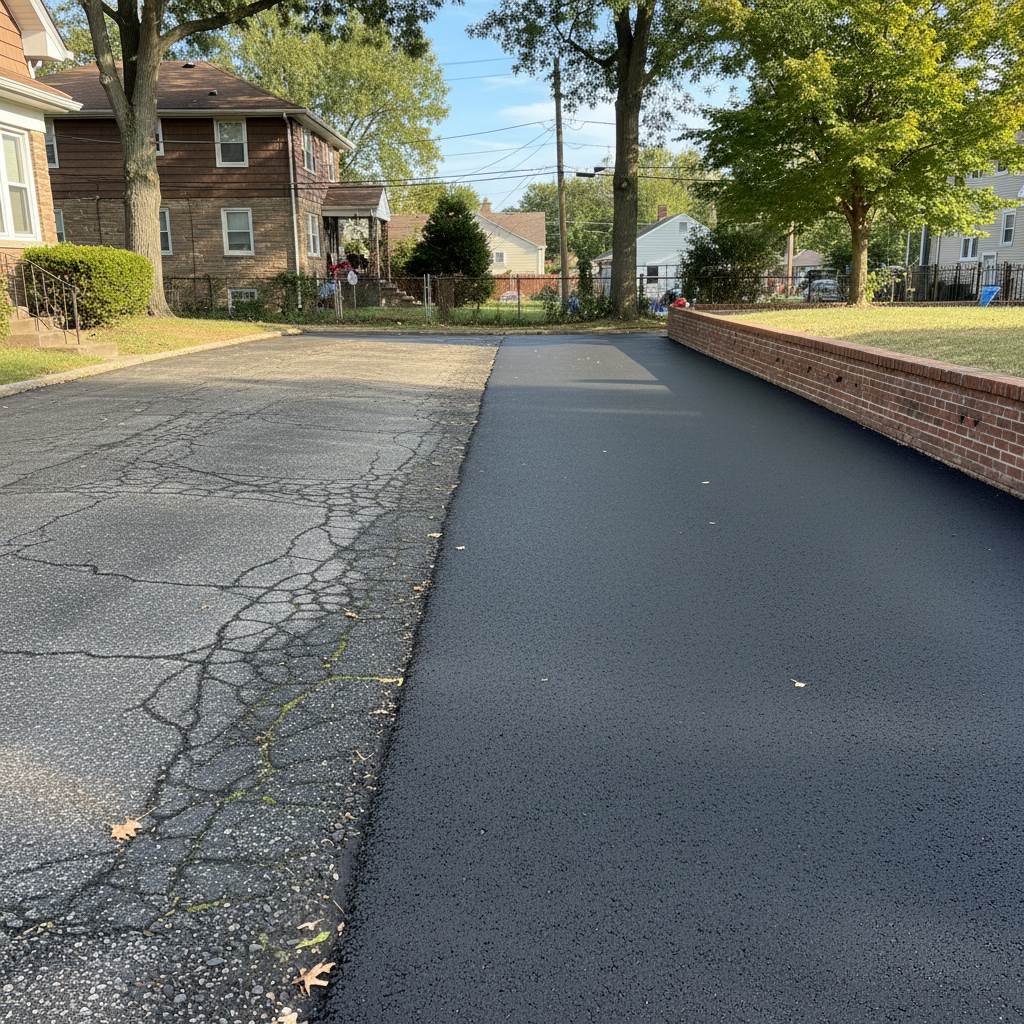 Completed asphalt paving work at a residential property in Bronx, NY