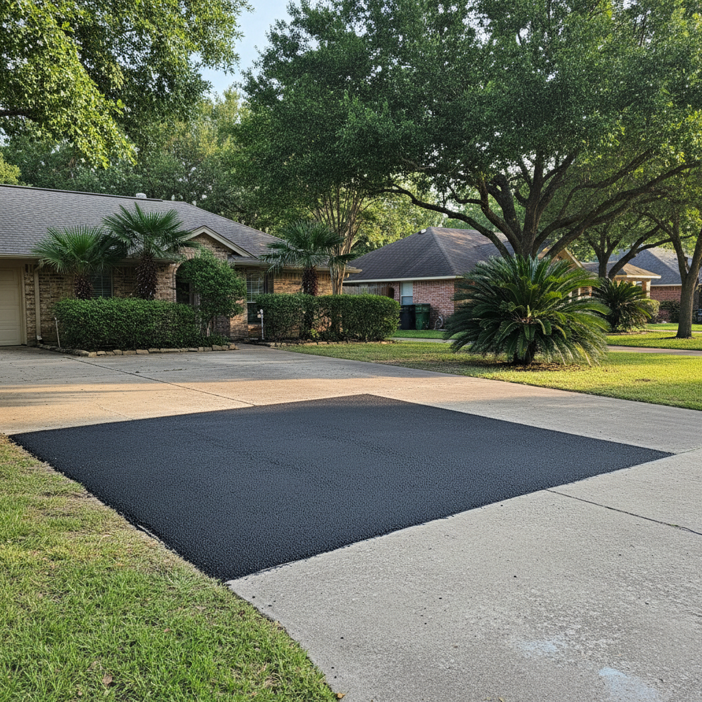 Completed asphalt patching work at a residential property in Houston, TX