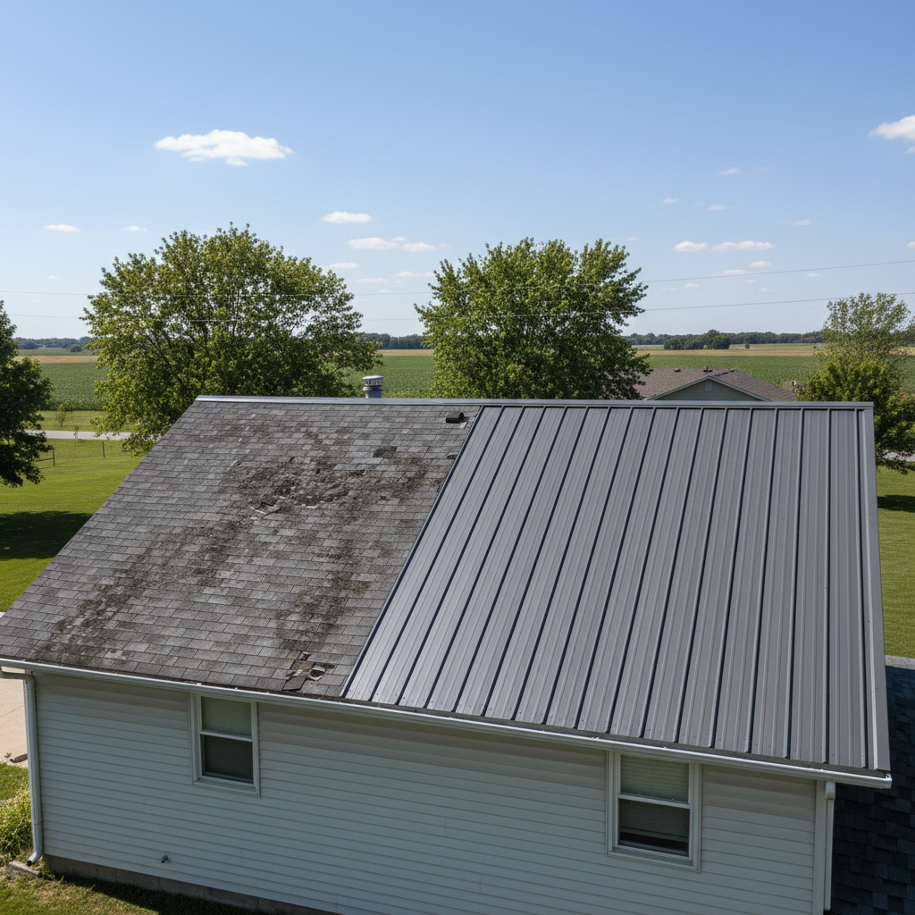 Completed metal roofing work at a residential property in Columbus, NE