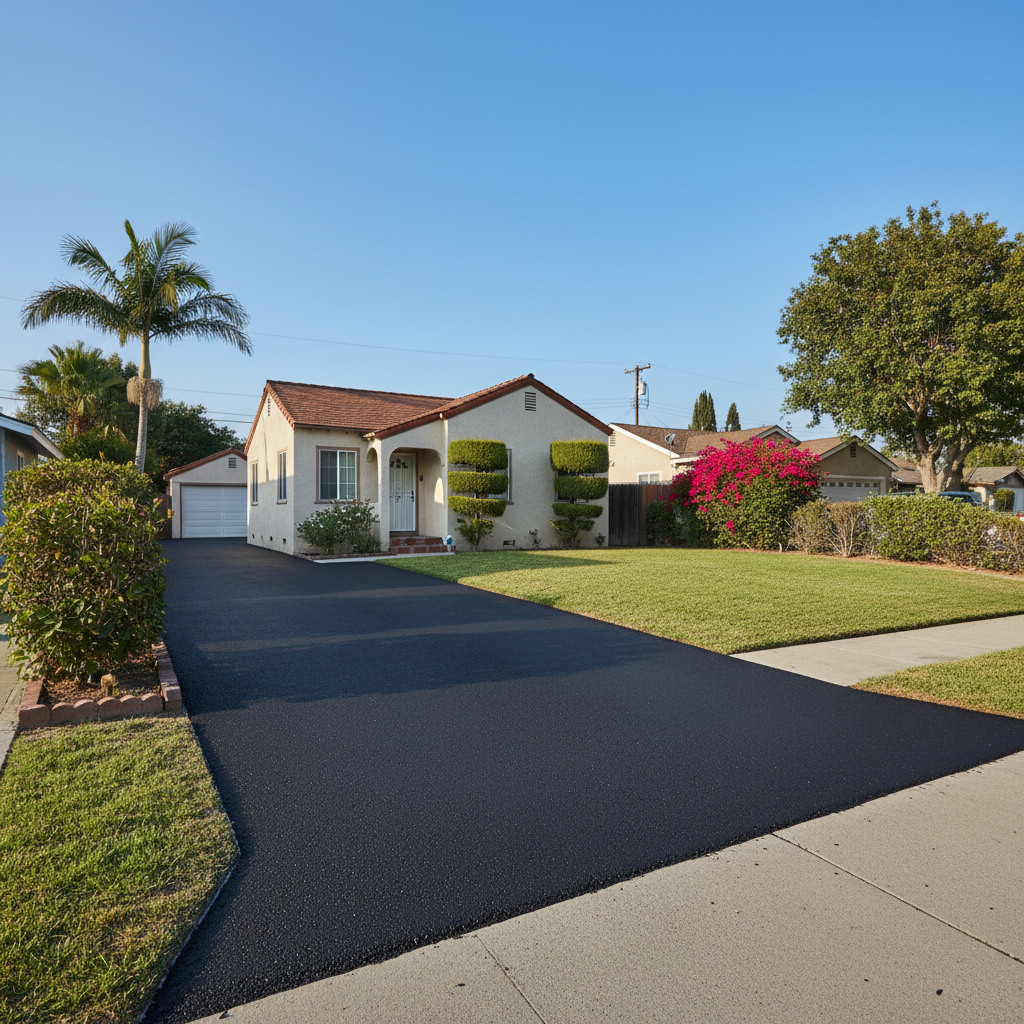 Completed residential asphalt work at a residential property in Long Beach, CA