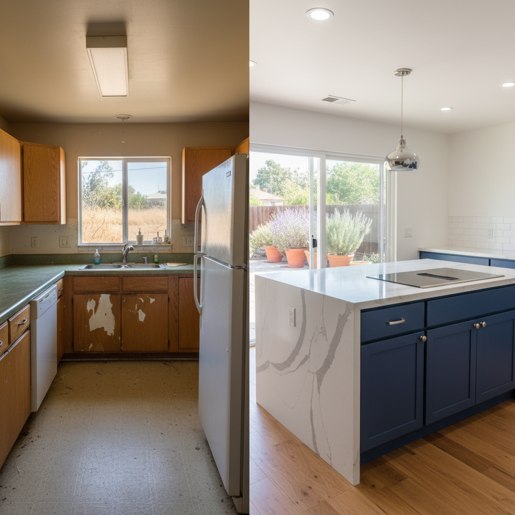 Completed kitchen island installation work at a residential property in West Covina, CA