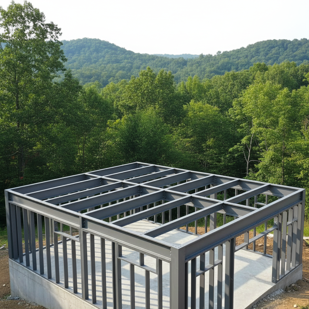 Completed steel frame erection work at a residential property in Asheville, NC