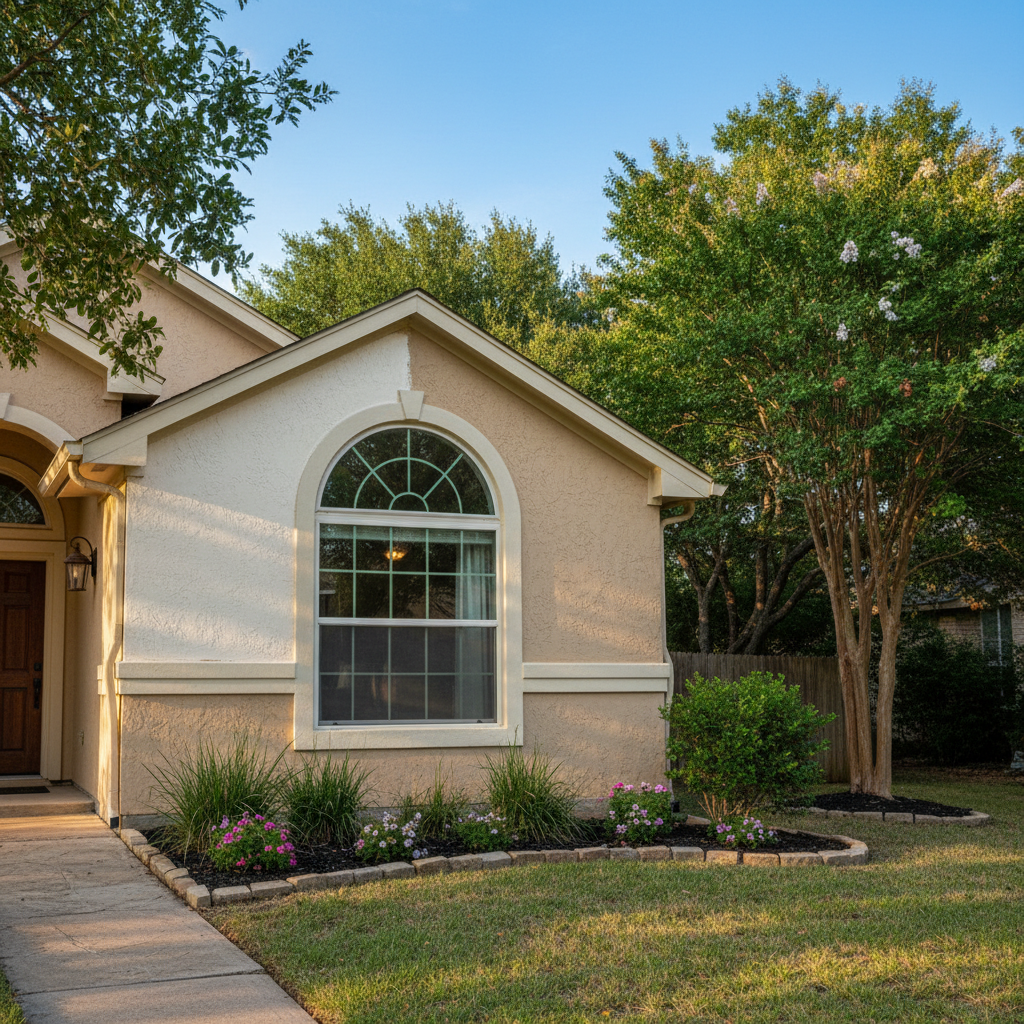 Completed stucco repair work at a residential property in Pflugerville, TX