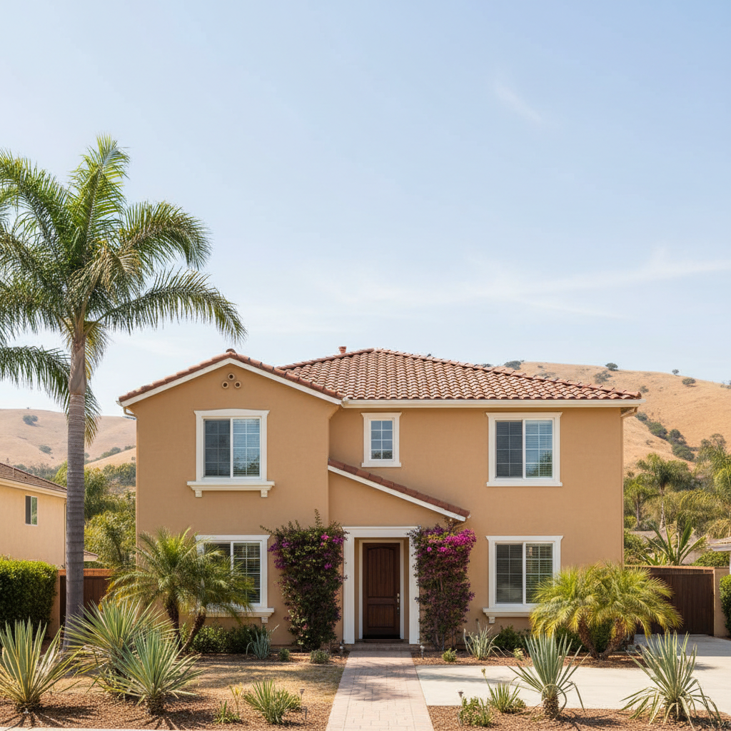 Completed stucco painting work at a residential property in Arcadia, CA