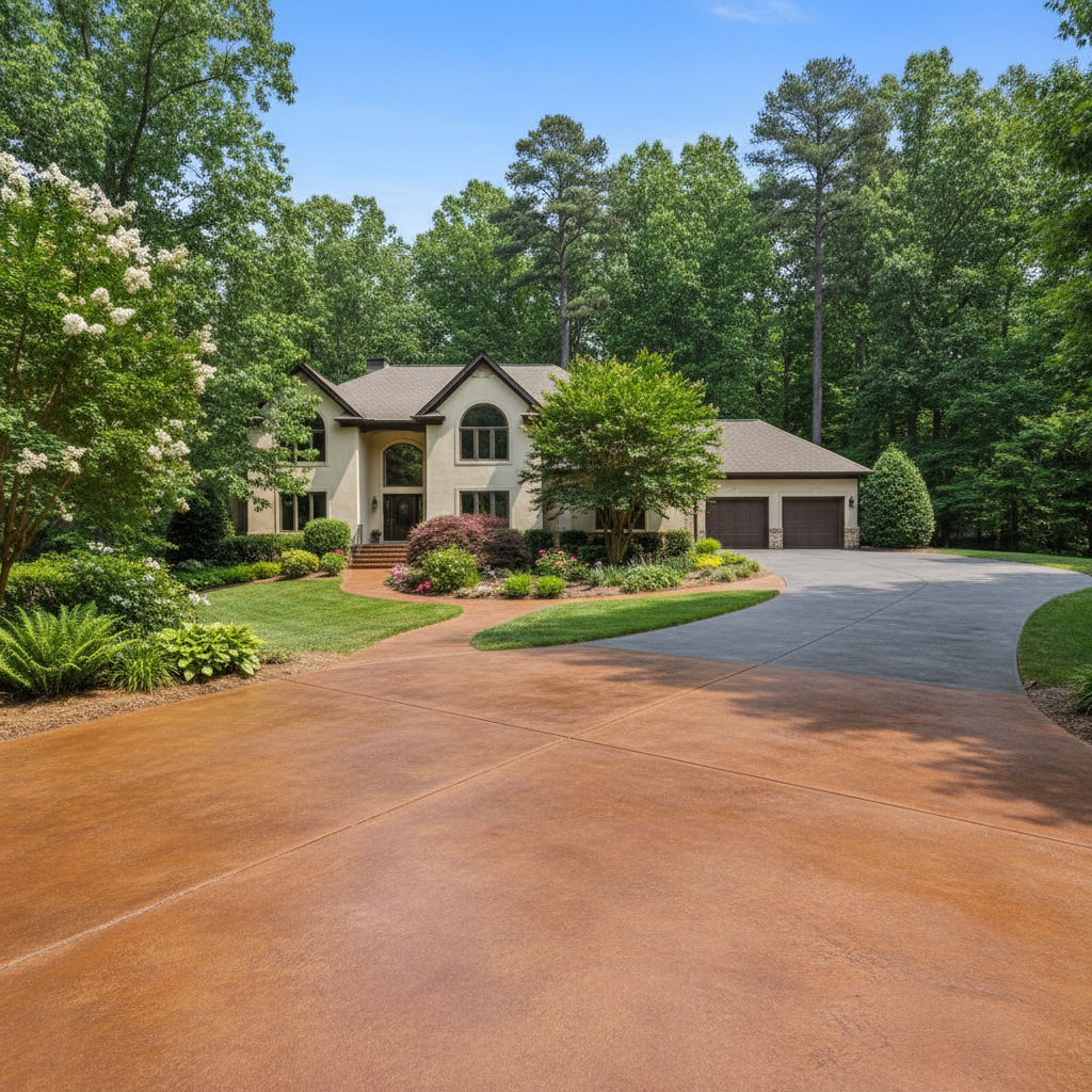 Completed concrete staining work at a residential property in Mountain Brook, AL