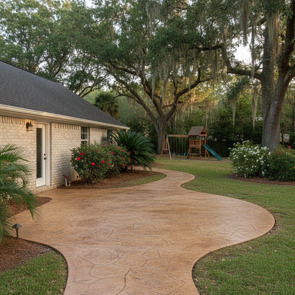 Completed concrete installation work at a residential property in Mobile, AL