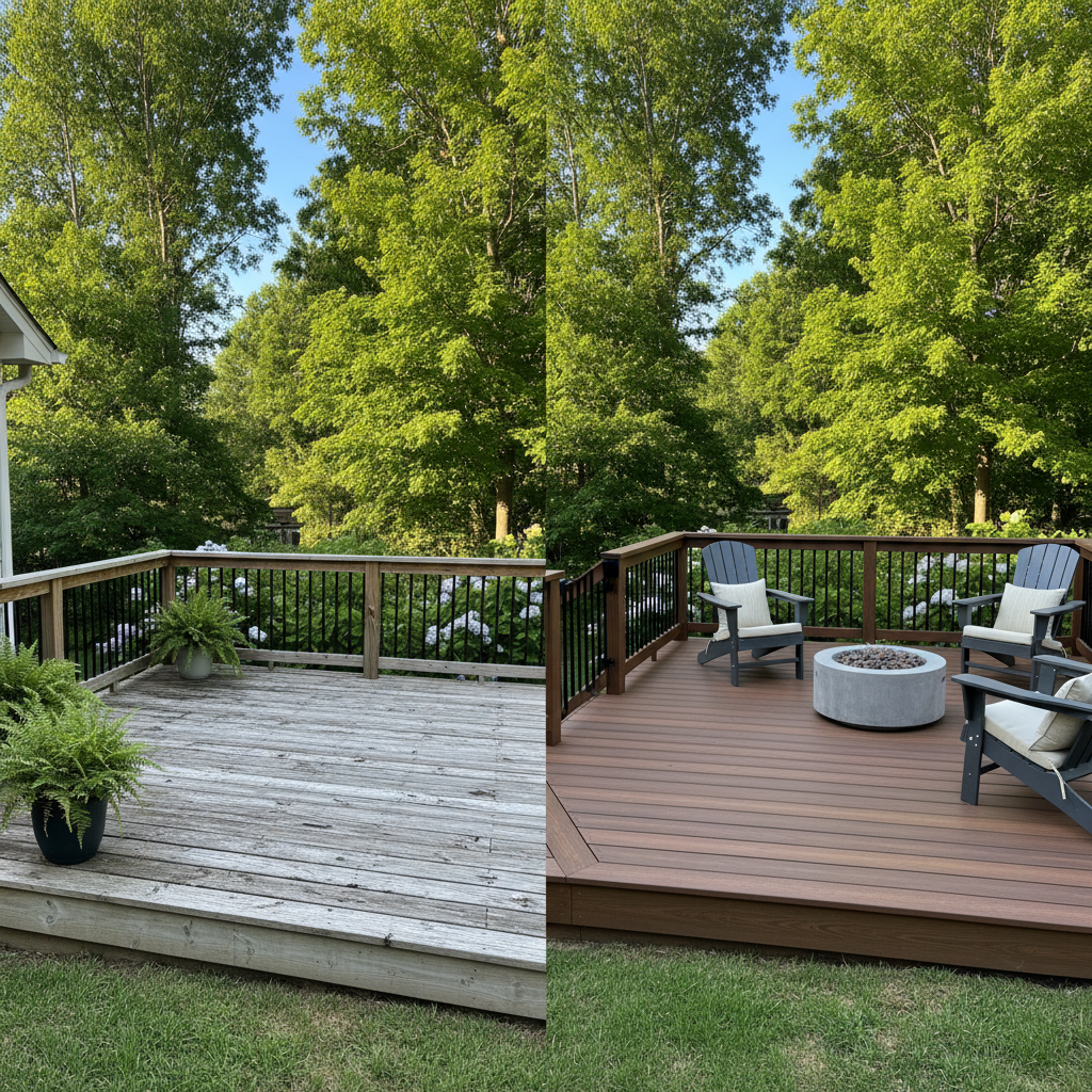 Completed composite decks work at a residential property in Clio, AL