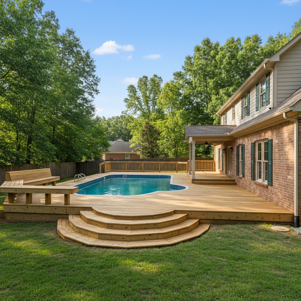 Completed pool decks work at a residential property in Clio, AL