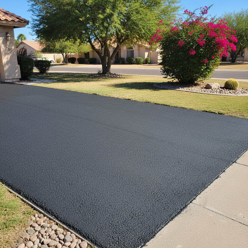 Completed asphalt sealcoating work at a residential property in Tempe, AZ