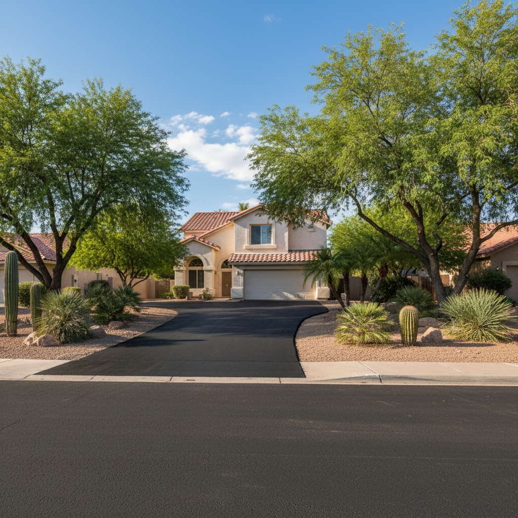 Completed asphalt repair work at a residential property in Tempe, AZ