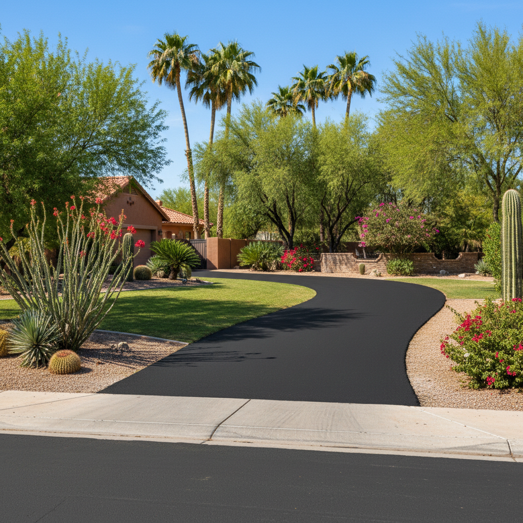 Completed asphalt paving work at a residential property in Phoenix, AZ