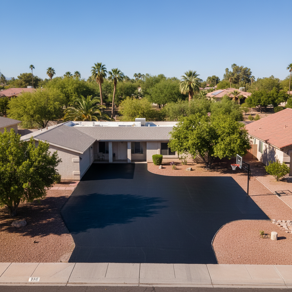 Completed asphalt sealcoating work at a residential property in Phoenix, AZ