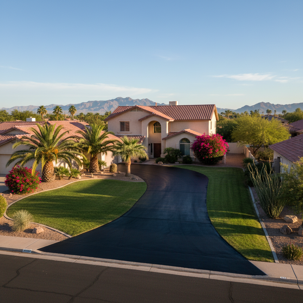 Completed asphalt sealcoating work at a residential property in Phoenix, AZ