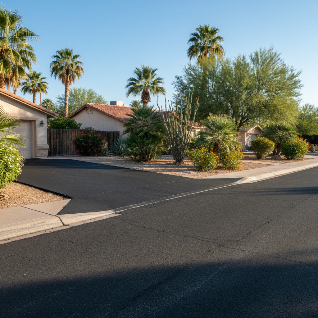 Completed asphalt repair work at a residential property in Phoenix, AZ