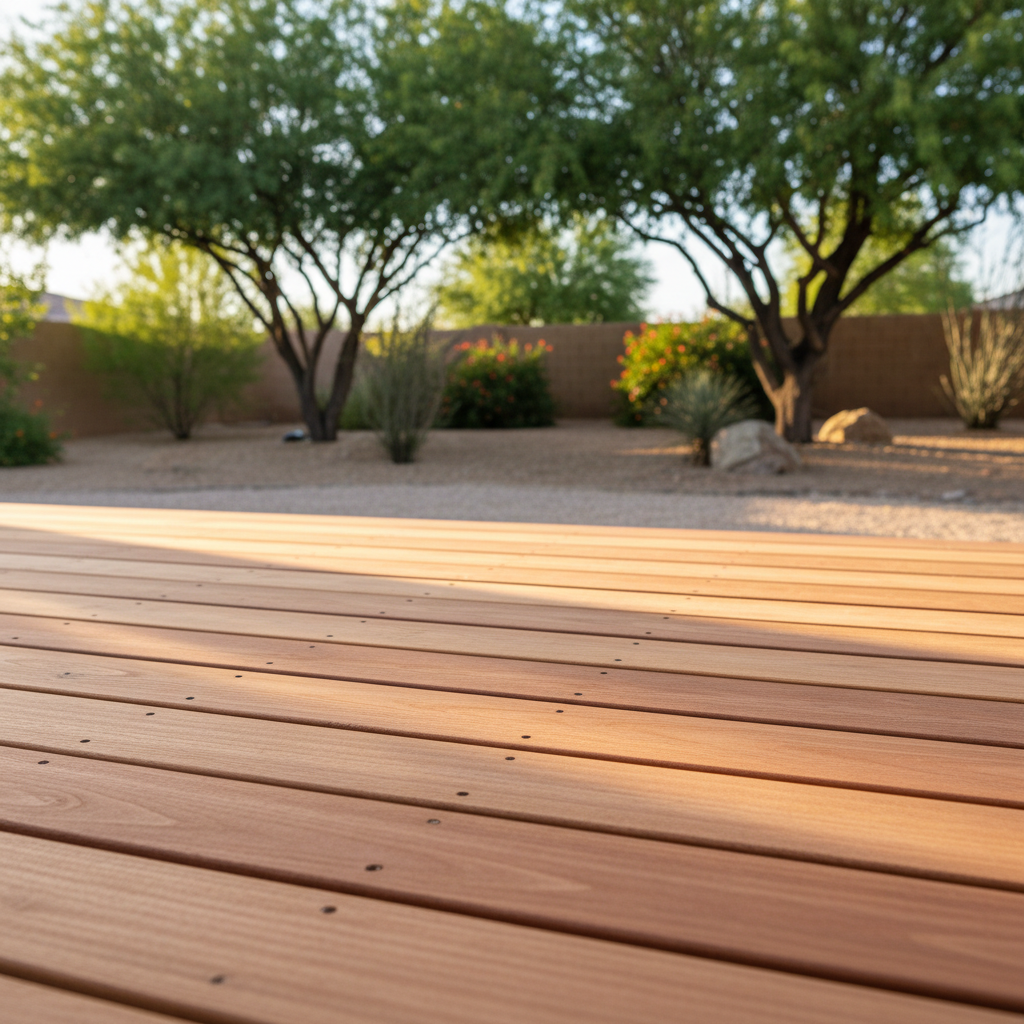 Completed deck construction work at a residential property in El Mirage, AZ