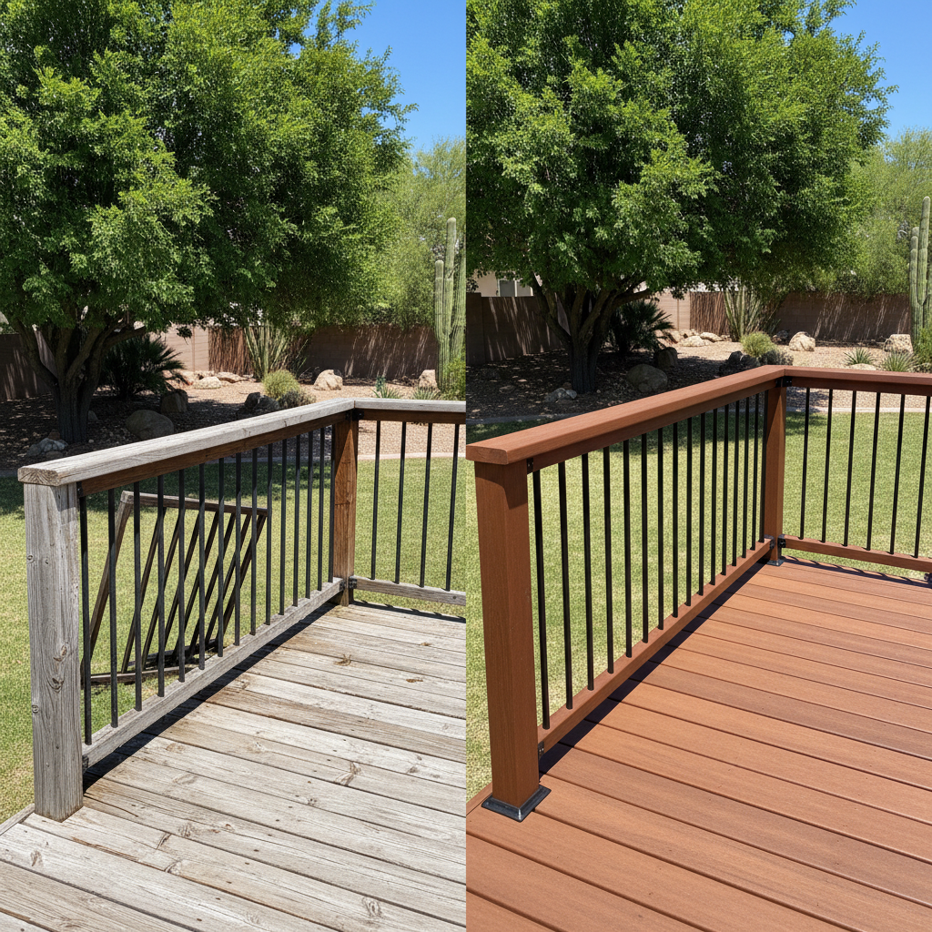 Completed deck railing installation work at a residential property in El Mirage, AZ