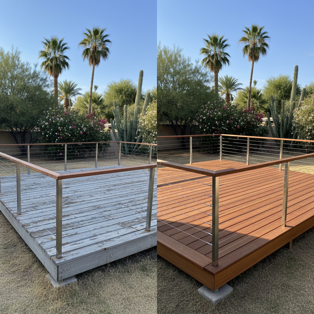 Completed deck railing installation work at a residential property in Scottsdale, AZ