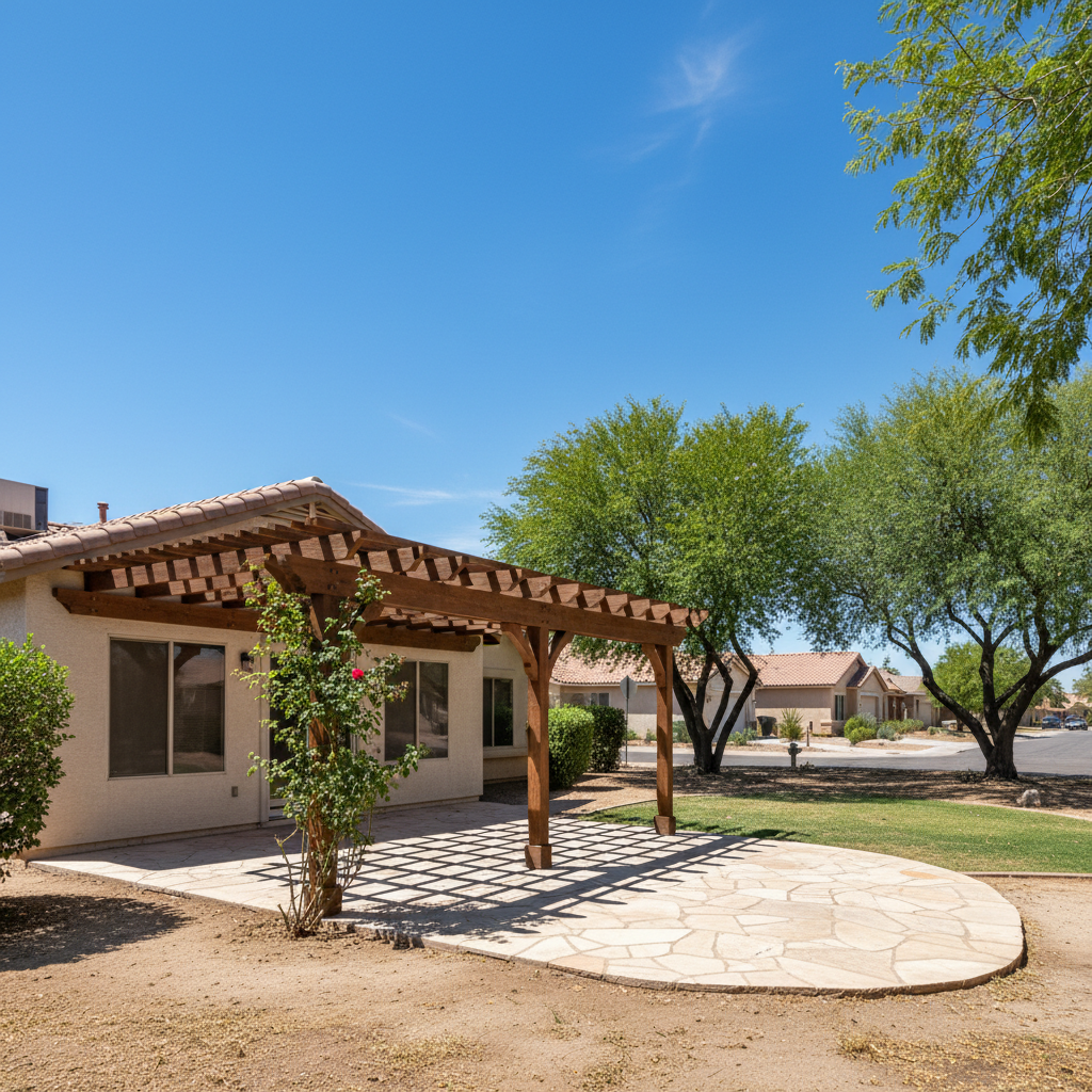 Completed pergola construction work at a residential property in El Mirage, AZ