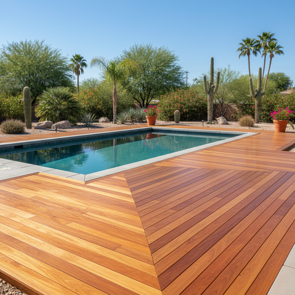 Completed pool decks work at a residential property in Phoenix, AZ