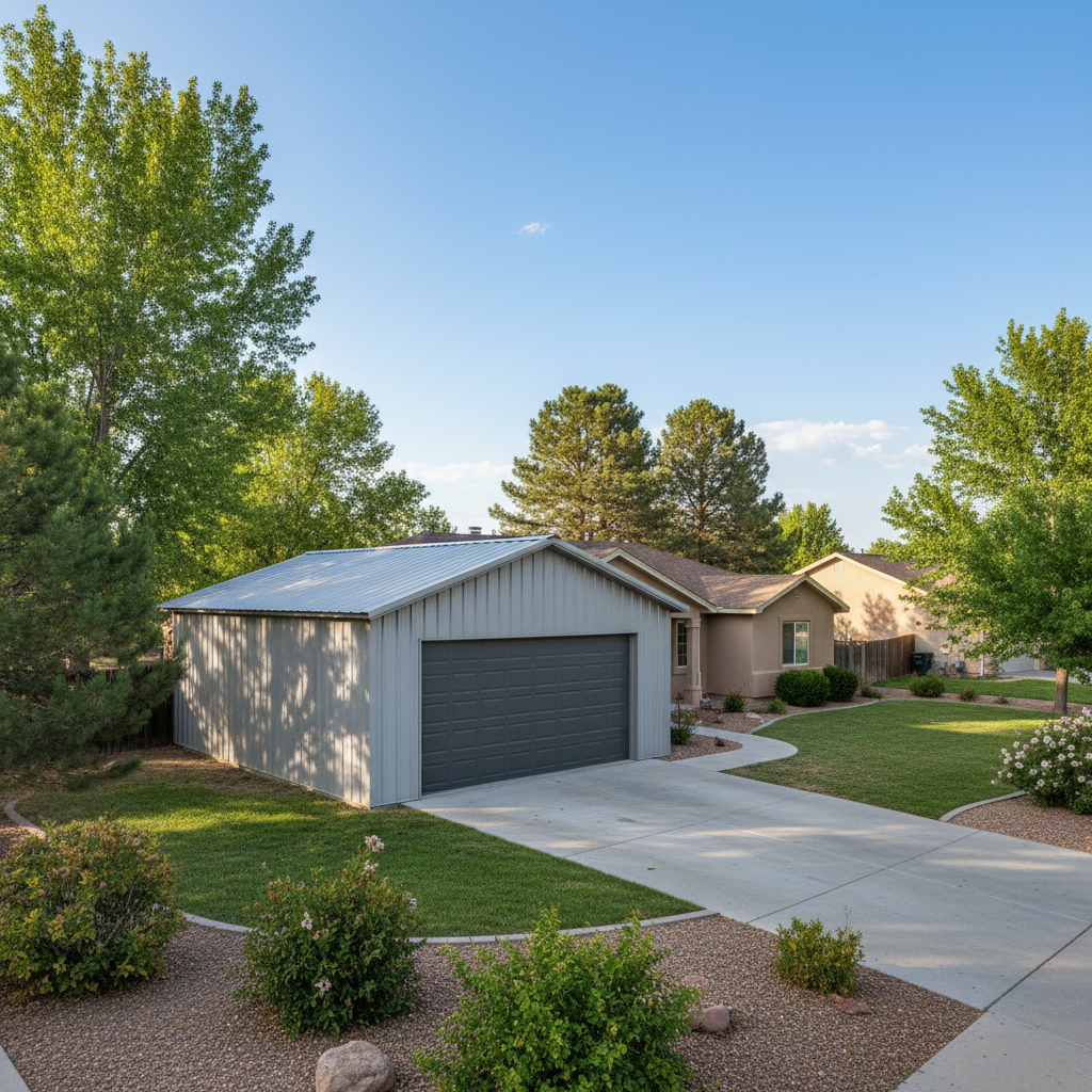 Completed metal frame garages work at a residential property in Snowflake, AZ