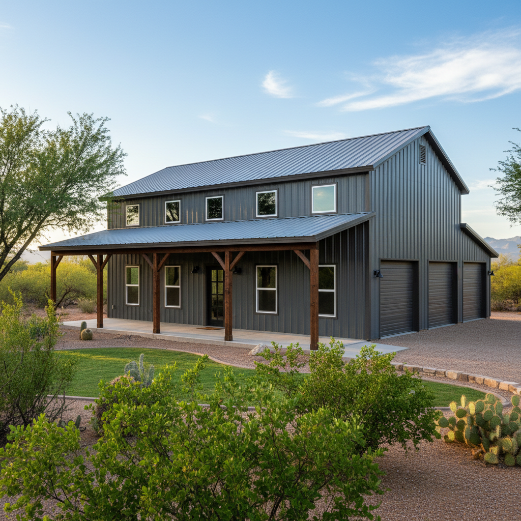 Completed metal barndominiums work at a residential property in El Mirage, AZ