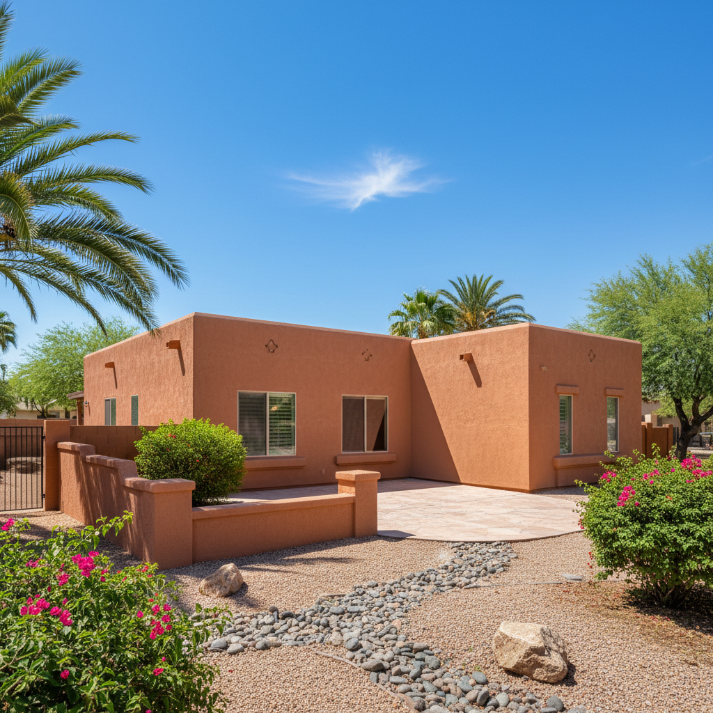 Completed stucco installation work at a residential property in Mesa, AZ