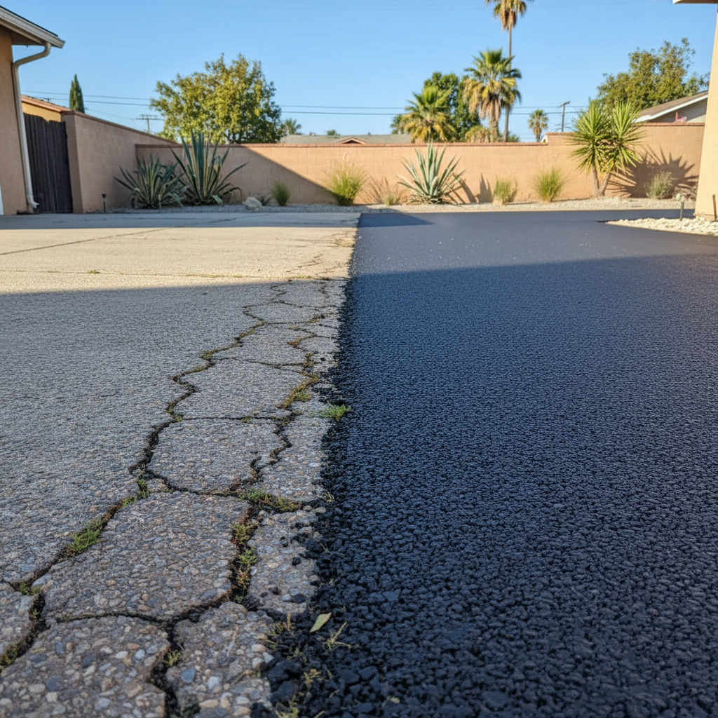 Completed asphalt paving work at a residential property in Inglewood, CA