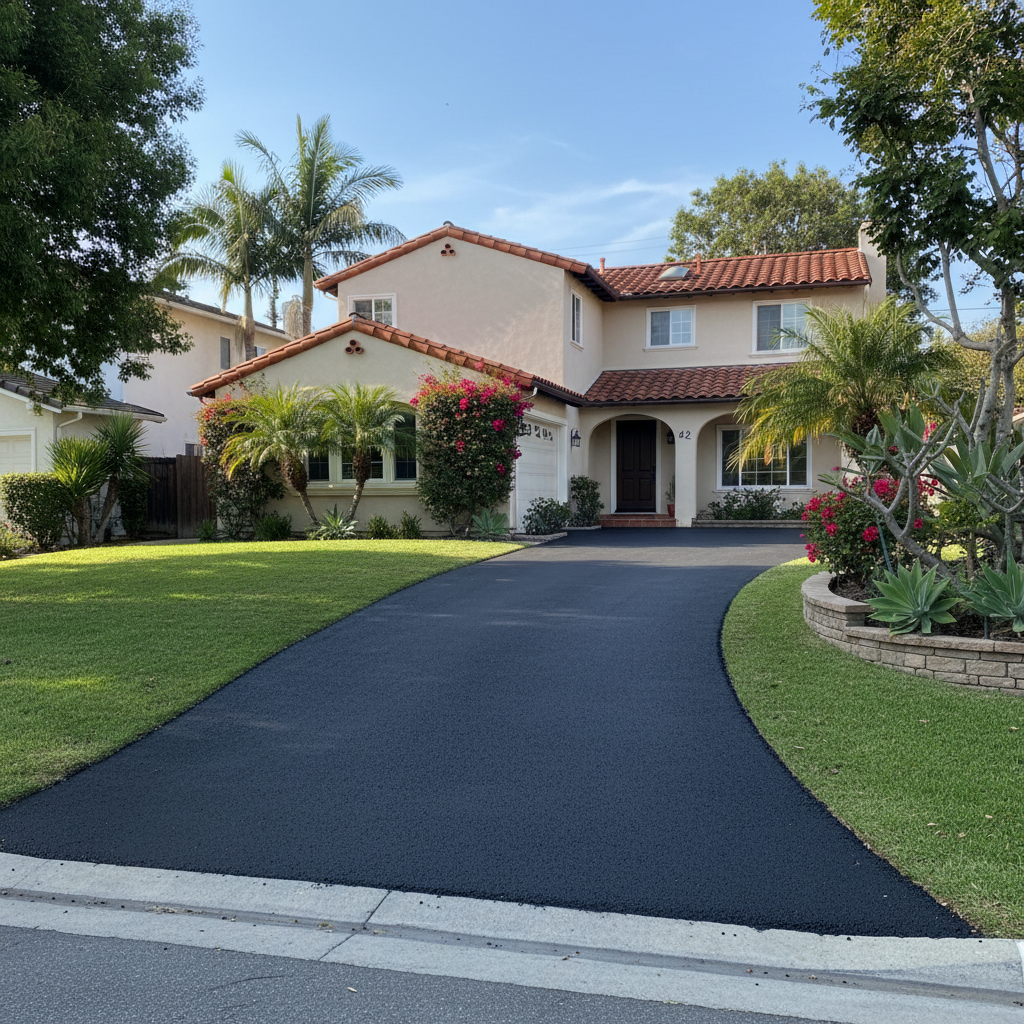 Completed residential asphalt work at a residential property in Long Beach, CA