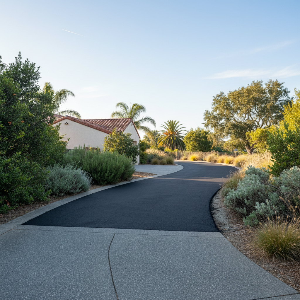 Completed asphalt patching work at a residential property in Burlingame, CA