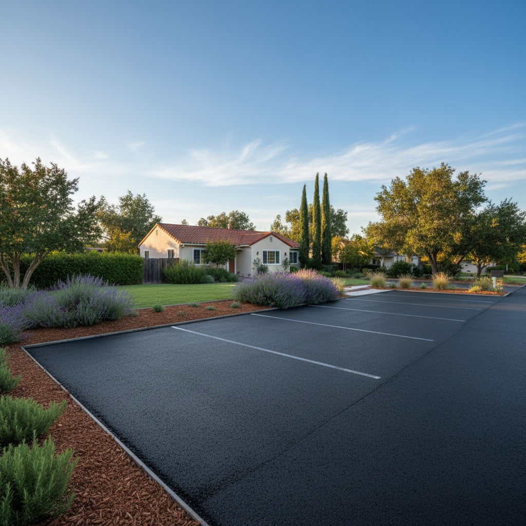 Completed parking lot paving work at a residential property in Palo Alto, CA