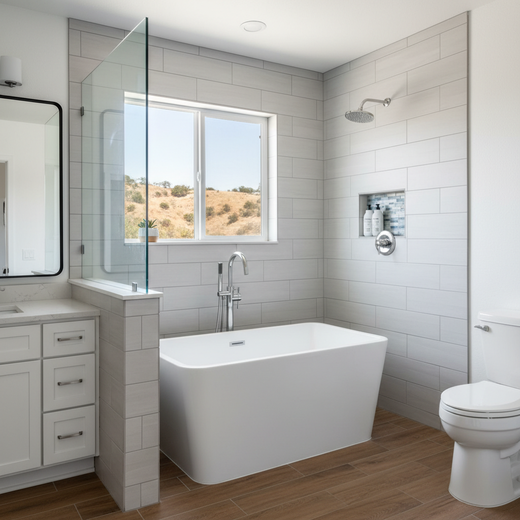 Completed bathtub and shower installation work at a residential property in Santa Clarita, CA