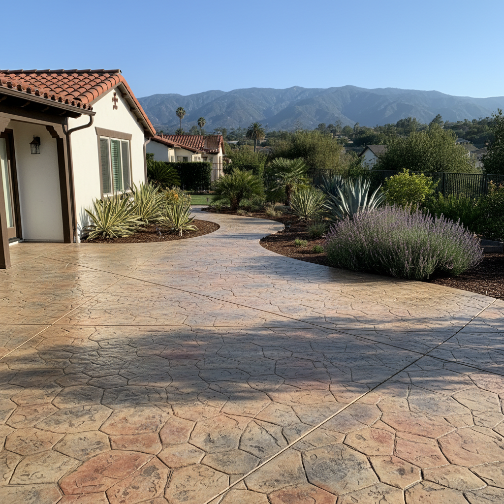 Completed stamped concrete work at a residential property in Santa Barbara, CA